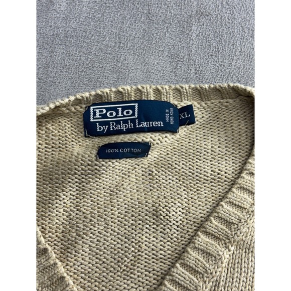 Polo Ralph Lauren Mens V Neck Sweater Vest Tan Beige Logo Size XL 100 Cotton - Picture 2 of 6